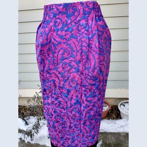 Skirt: fuchsia silk, floral, elastic waist, midi. Size 8 - by Adrianna Papell